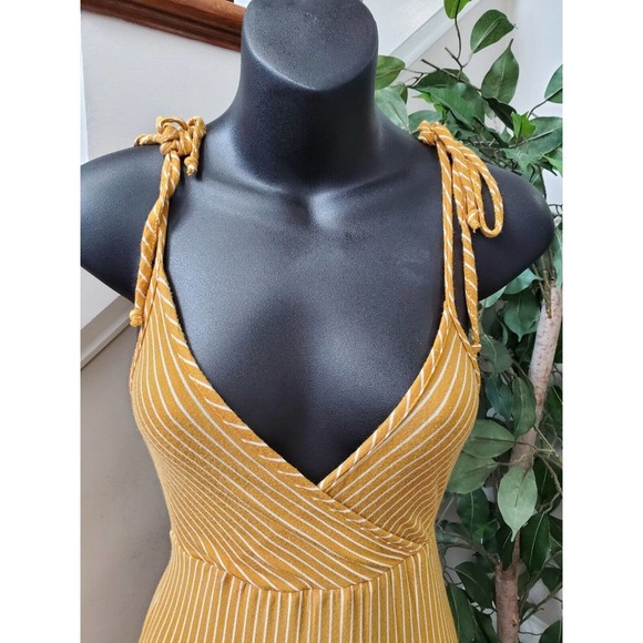 Alya Women's Brown Striped Rayon V-Neck Strappy Long Maxi Dress Size X-Small - Picture 6 of 9